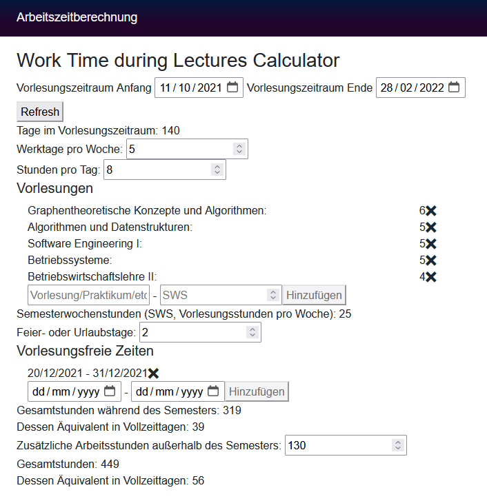 Work Times Calculator